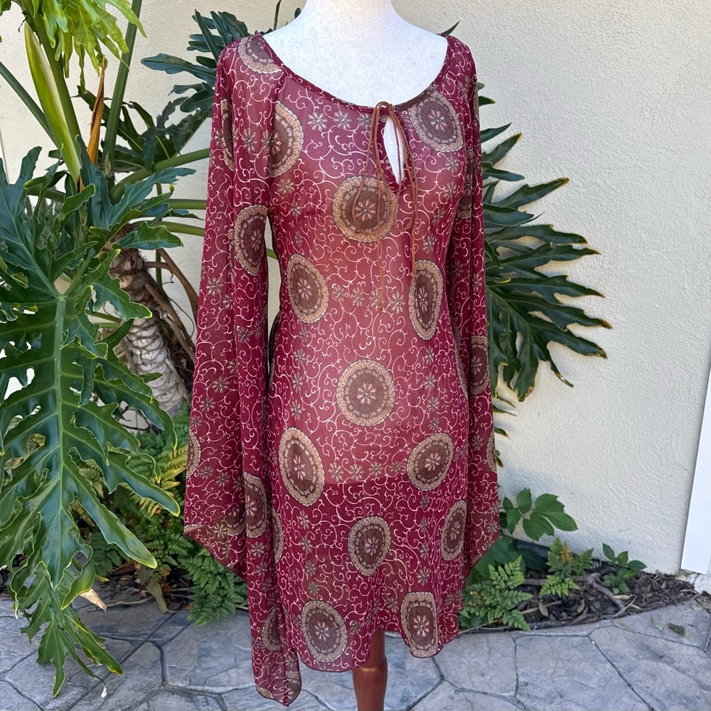 Miss Me Burgundy and Gold Long Sleeve Dress